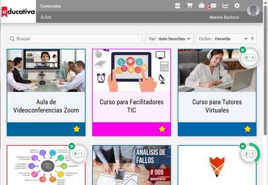Panel de aulas y filtros para organizarlas