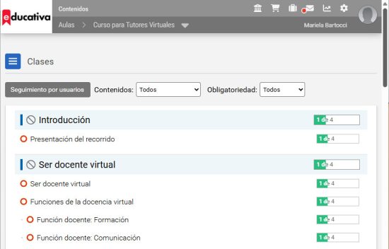 Panel de progreso para tutores